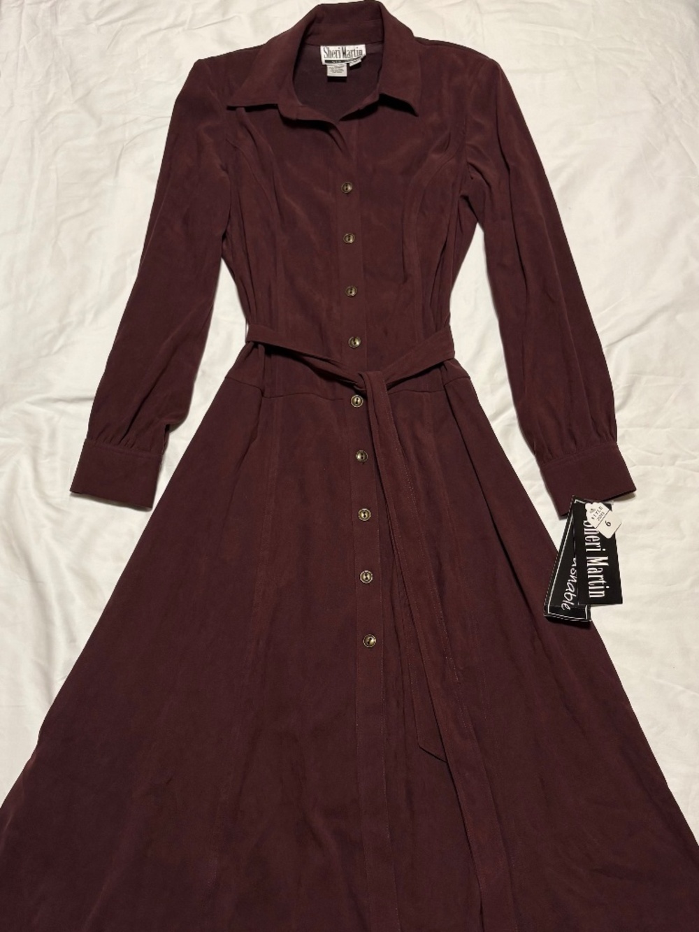 NWT Vintage 90s Y2K Sheri Martin Plum Faux Suede Belted Midi Shirt Dress Size
